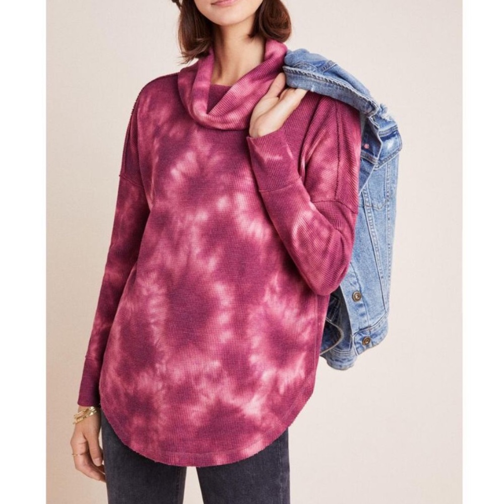 Anthropologie Maeve Ainsley tie-dye thermal cowl neck top Medium loose fit